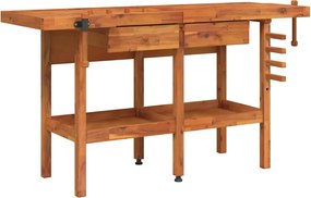 vidaXL tömör akácfa munkaasztal fiókokkal és satukkal 162 x 62 x 83 cm