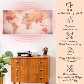 Klarstein Wonderwall Air Art Smart, infravörös hősugárzó, 120 x 60 cm, 700 W, alkalmazás, világtérkép