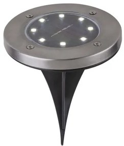 Globo 33414 Solar lámpa rozsdamentes acél, fekete műanyag, átlátszó, csúszókapcsoló, beépített elem AA 300mAh 1.2V, IP44, ø: 118mm, M: 130mm, 2 db-os kiszerelés, 8x LED 0.1W 3V, fehér fényű