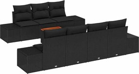 vidaXL Kerti Kanapé Szett párnával 8 pcs Fekete polirattan