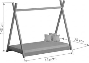 Tipi gyerekágy 70x140 fa házikó - rózsaszín