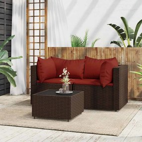3 részes barna polyrattan kerti ülőgarnitúra párnával