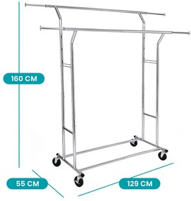Állítható magasságú és szélességű ruhatartó állvány, ezüst