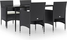 vidaXL 5 részes fekete kerti étkezőgarnitúra párnákkal