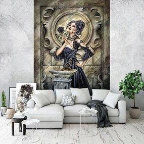 Flizelin fotótapéta 184x254 Nő fekete és fekete rózsával +ragasztó