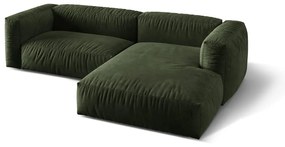 Zöld bársony moduláris sarokkanapé (jobb oldali-heverő résszel) Martina – Micadoni