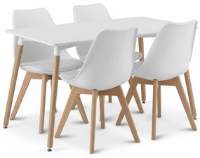 Étkezőgarnitúra 1 + 4, fehér asztal ADRIA 120x80 cm + fehér szék BALI MARK bükk lábakkal