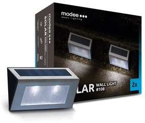 LED lámpatest szett , 2 darabos , napelemes , oldalfali , lépcsővilágító , hideg fehér , kültéri , IP44 , Modee