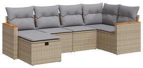 vidaXL 6 részes bézs polyrattan kerti ülőgarnitúra párnával
