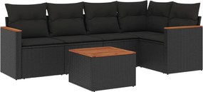 vidaXL 6 részes fekete polyrattan kerti ülőgarnitúra párnákkal