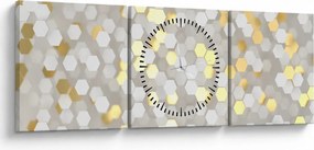 Kép - Arany és fehér hatszögek (órával) (90x30 cm)