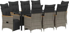 vidaXL Kert étkező szett párnával 9 pcs Szürke polirattan