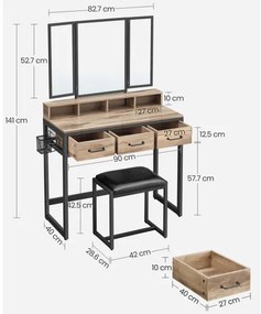 Sminkasztal puffal 28,6x42 cm FLORA barna/fekete
