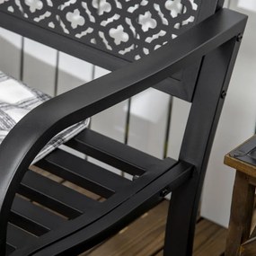 Kerti pad 2 személyes, acél háttámlával és karfával, virágmintával, max 280 kg, fekete, 127