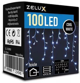 Zelux karácsonyi világítás, fényfűzér, jégcsap, 100 led, fehér, 2,5m