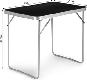 Kerti asztal, MultiGarden GMFC-FY8060, fekete, 80 x 60 cm, összecsukható, magasság: 70 cm, bőrönddé hajtható, hordfogantyúval, teherbírás: 30 kg