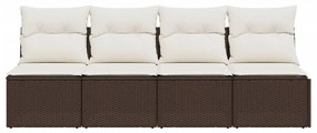 4 személyes barna polyrattan kerti kanapé párnával