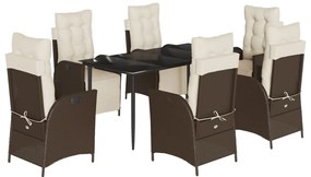 vidaXL 7 részes barna polyrattan kerti étkezőgarnitúra párnával