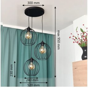 LED Csillár zsinóron MERCURE 3xE27/15W/230V ø 50 cm fekete