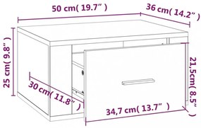 betonszürke falra szerelhető éjjeliszekrény 50 x 36 x 25 cm