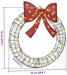 Koszorú 60 LED-del Meleg fehér 75 cm Rattan