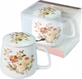 Livello porcelán bögre fém teafőzővel 500 ml tearózsa