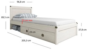 Egyszemélyes ágy 90 cm Marlene 1S (vintage fenyőfa) (ágyráccsal). 1053036