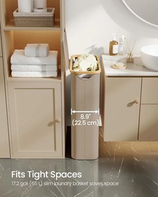 Szennyeskosár fedővel, keskeny szennyes tároló, 65 L, 42 x 22,5 x 70,5 cm, Tevebarna