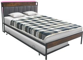 Ágy ágyráccsal és kihúzható pótággyal, 140x200, fekete/szürke, NORDO