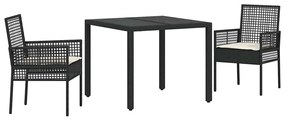 vidaXL Kert étkező szett 3 pcs Fekete polirattan