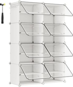 Cipőtartó, 8 rekeszes, ajtókkal, 32 pár cipőhöz, acélkeret, műanyag panel, fehér