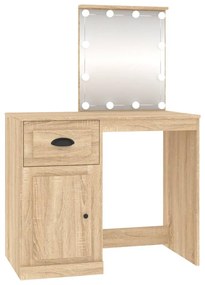 sonoma tölgy színű LED-es fésülködőasztal 90x50x132,5 cm