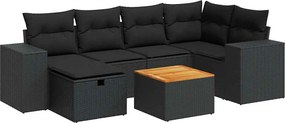 vidaXL 7 részes fekete polyrattan kerti ülőgarnitúra párnával