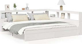 vidaXL fehér tömör fenyőfa könyvespolcos ágy matrac nélkül 200x200 cm