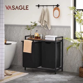 Szennyestartó, kihúzható és levehető ruhatartó zsákkal 2x46l, fekete