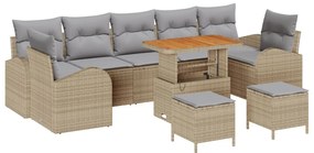 10 darabos Kerti Kanapé Szett Párnákkal Bézs Poly Rattan Akácia, 2 fős Kerti Kanapé Párnákkal Bézs Poly Rattan, 3 darabos Kerti Étkező Szett Párnákkal Bézs Poly Rattan Akácia