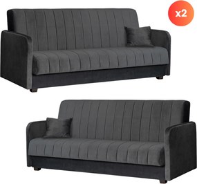 2 db-os szett, ágyazható kanapé szürke színben PORTO