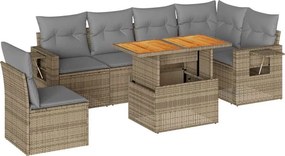 vidaXL 7 részes bézs polyrattan kerti ülőgarnitúra párnákkal