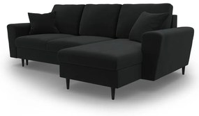 Fekete bársony kinyitható tárolóhelyes sarokkanapé Kyoto – Cosmopolitan Design