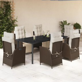 7 részes barna polyrattan kerti étkezőgarnitúra párnával