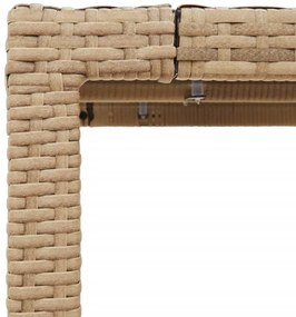 bézs polyrattan üveglapos kerti asztal 150 x 90 x 75 cm