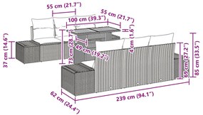 Kert Kanapé Szett 8 darab Szürke Rattan, Üveg, Fa, Fém