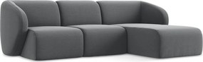 Szürke bársony sarokkanapé (jobb oldali-heverő résszel) Lani – Makamii