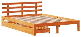 viaszbarna tömör fenyőfa ágykeret fiókokkal 120 x 200 cm