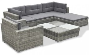 vidaXL 6-részes szürke polyrattan kerti bútorszett párnákkal