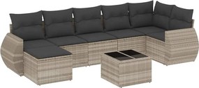 vidaXL 8 részes világosszürke polyrattan kerti ülőgarnitúra párnával