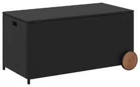 fekete polyrattan kerti tárolóláda kerekekkel 190 L