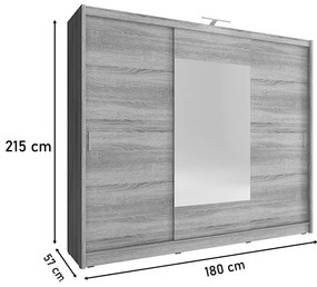 Tolóajtós Ruhás szekrény CARLA VII tükörrel, 180x215x57, csokoládé