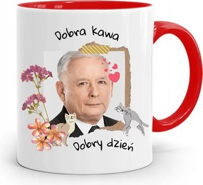 Piros Vicces Bögre Jaroslaw Kaczynski fényképes nyomattal