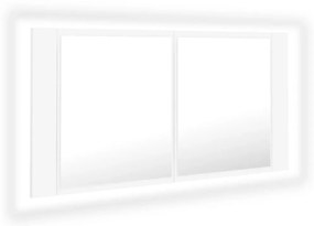 Fehér akril LED-es fürdőszobaszekrény tükörrel 90x12x45 cm